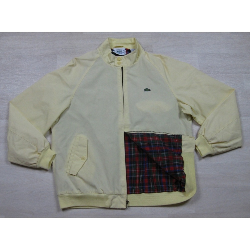 Vintage 80s Izod Lacoste Harrington Bomber Jacket Men's (L) Yellow Tartan Lining